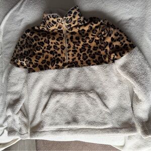 C+D+M Leopard & Cream Sherpa Quarter-Zip Pullover - Women’s Large